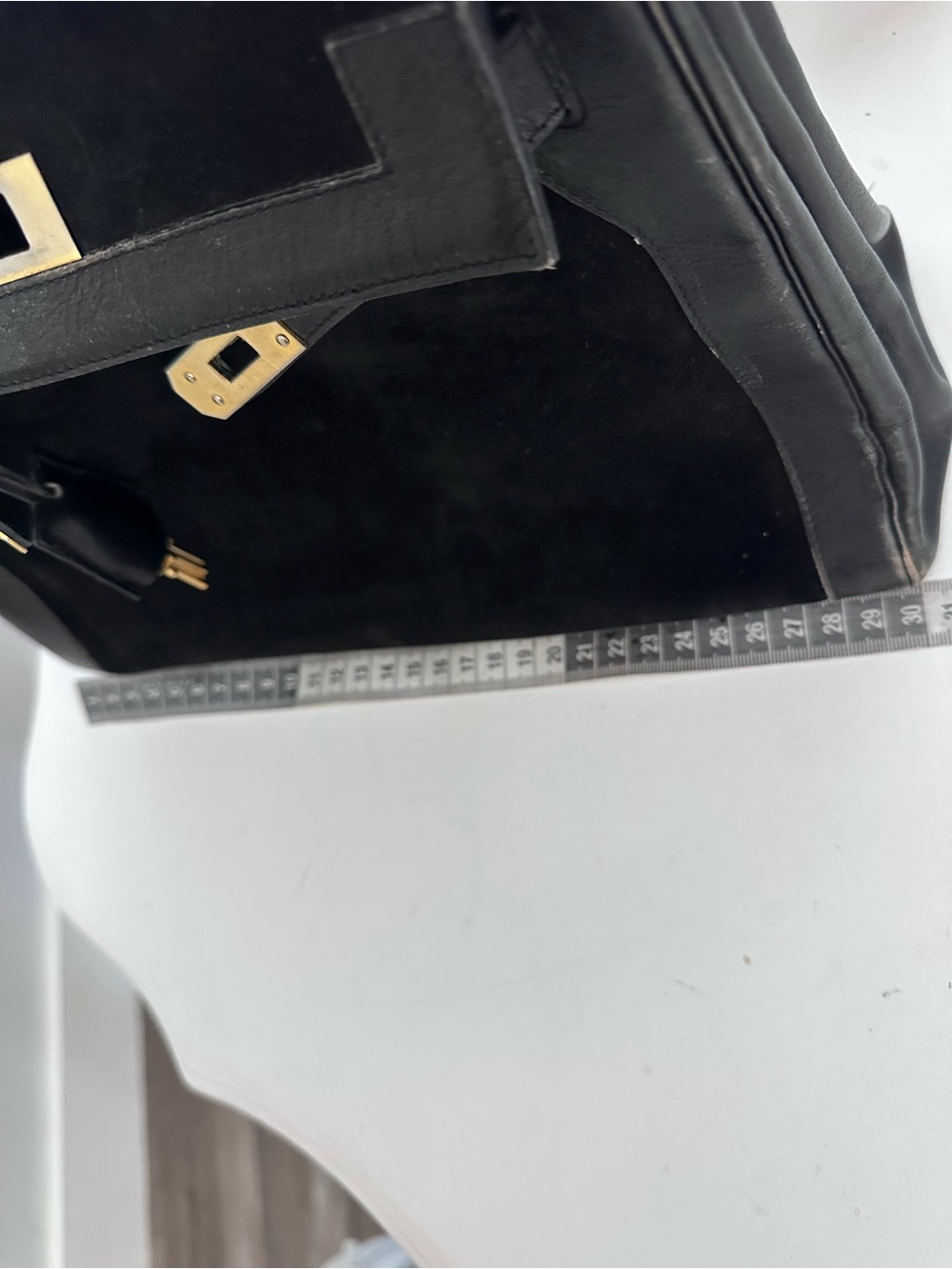 VTG Saks Fifth Avenue Paris Black Leather & Suede Kelly Bag Gold Hardware France - Picture 13 of 15